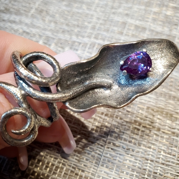 Oxidized silver ring w/amethyst zirconia